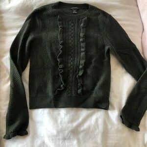 Club Monaco green knit ruffle front